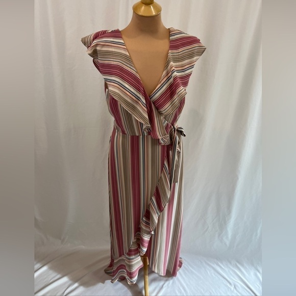 Leith Striped Ruffle Wrap Dress - Picture 1 of 8